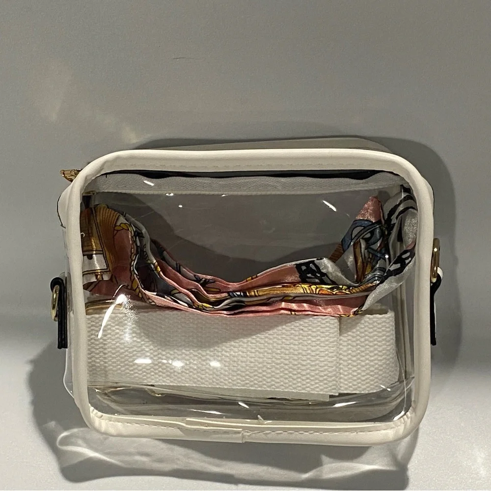 Transparent Crossbody Bag with Scarf Accent